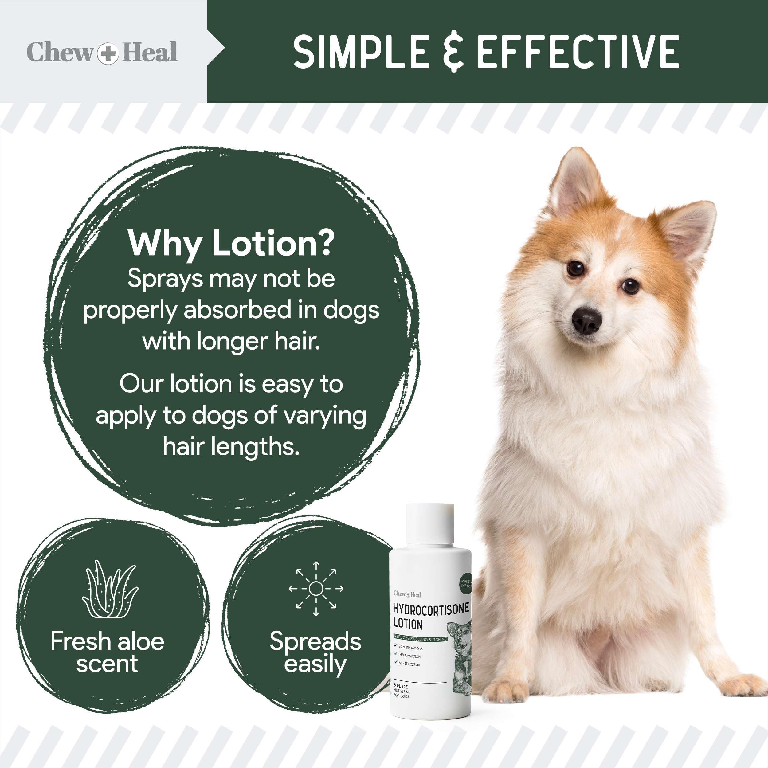 Chew + Heal Labs hydrocortisone lotion after flea bites calming skin.