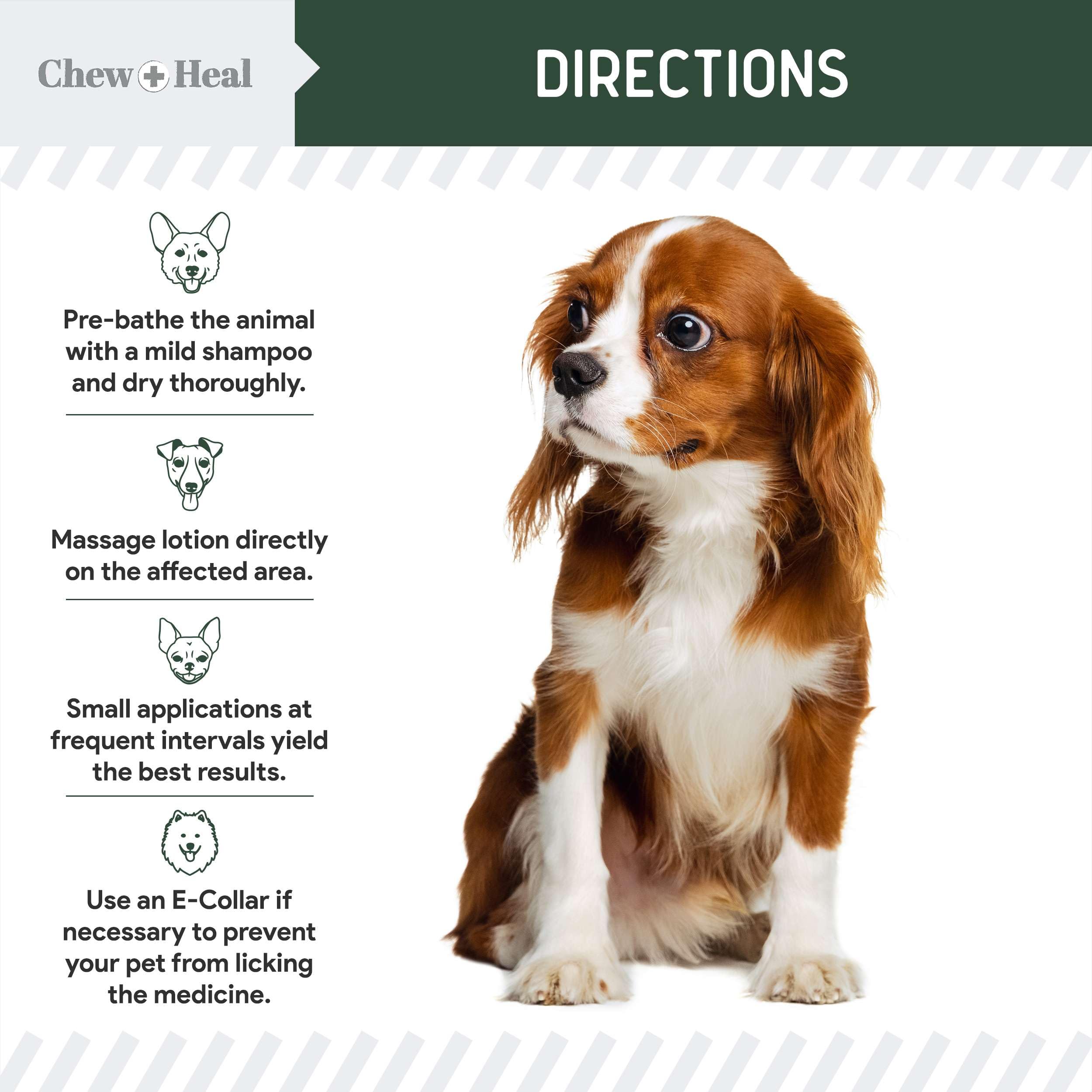 Chew + Heal Labs hydrocortisone lotion Made in USA label on packaging.