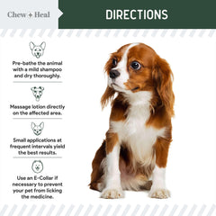 Chew + Heal Labs hydrocortisone lotion Made in USA label on packaging.