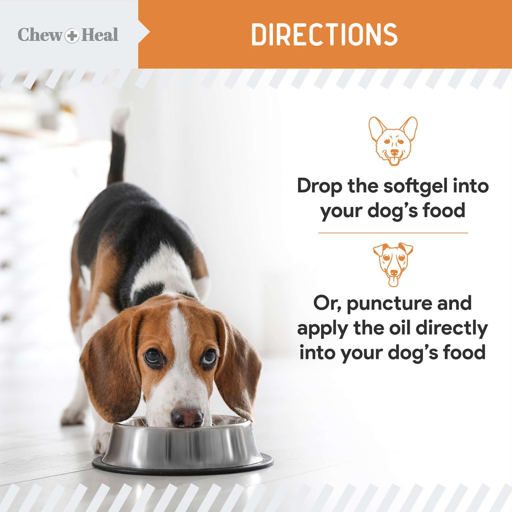 Chew + Heal Labs itchy-skin relief omega-3 dog supplement.