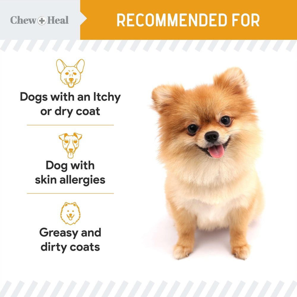 Chew + Heal Labs salmon oil USA-made badge on label.