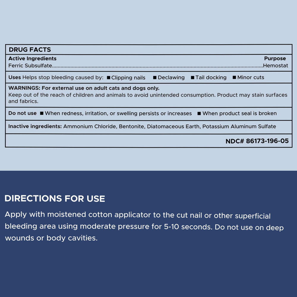 Chew + Heal Labs styptic powder easy-use image shows simple application with cotton applicator.