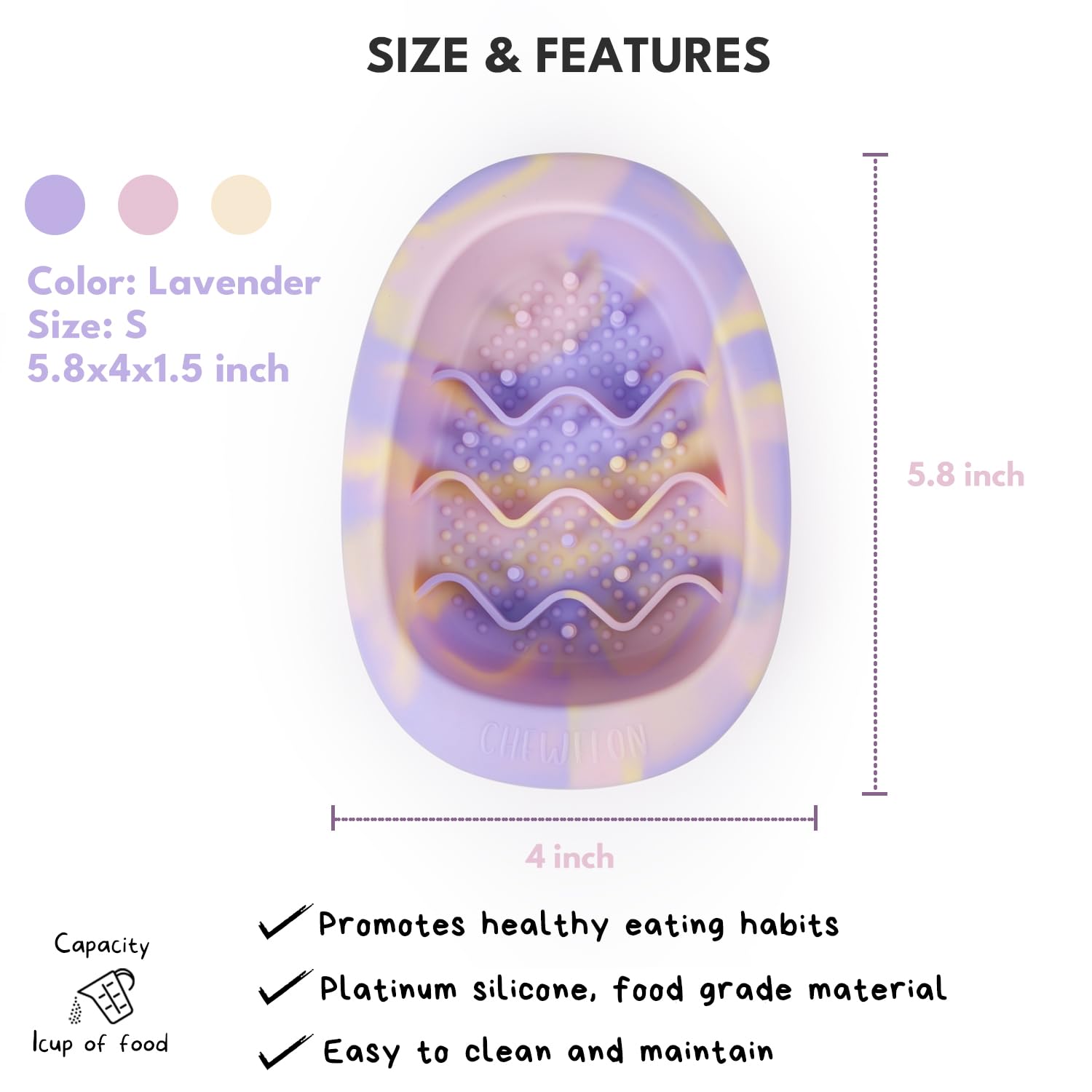 CHEWFFON silicone dog bowl massage dots separate kibble for extended mealtime