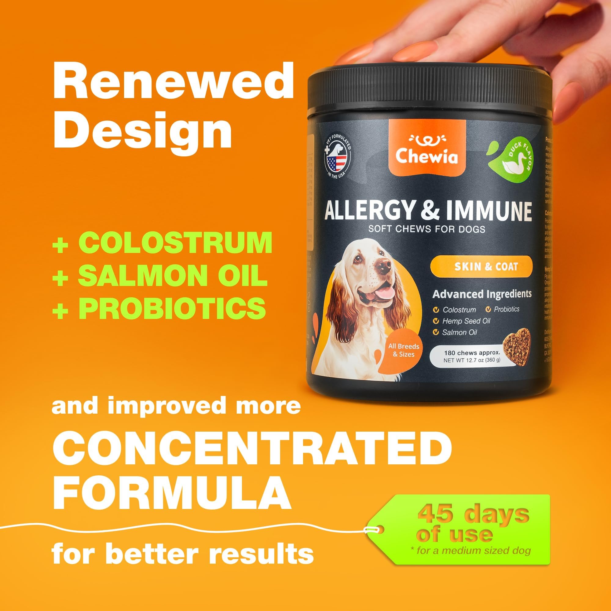 CHEWIA dog allergy chews in a treat bowl illustrate daily comfort for itchy skin.