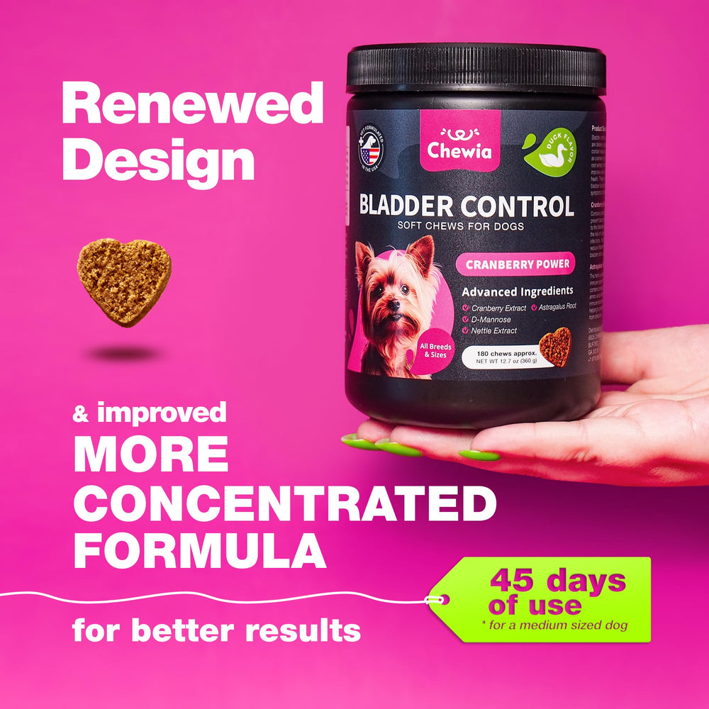 CHEWIA dog UTI chews close-up highlighting natural ingredients for bladder support.