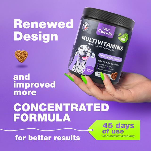 CHEWIA Dog Vitamins 15 in 1 bottle-pour shows convenient daily dosing