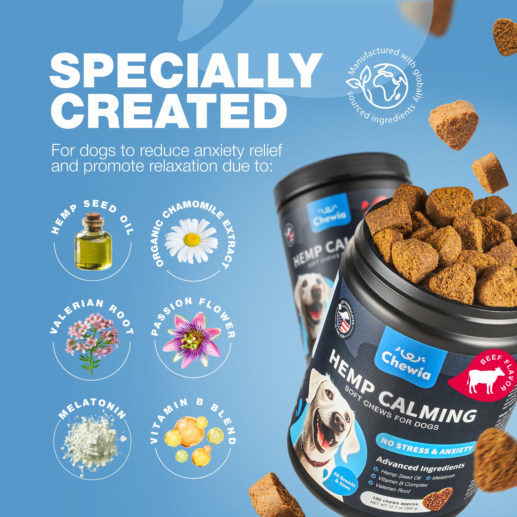 CHEWIA Hemp Calming Chews labeled for concentration may aid focus.