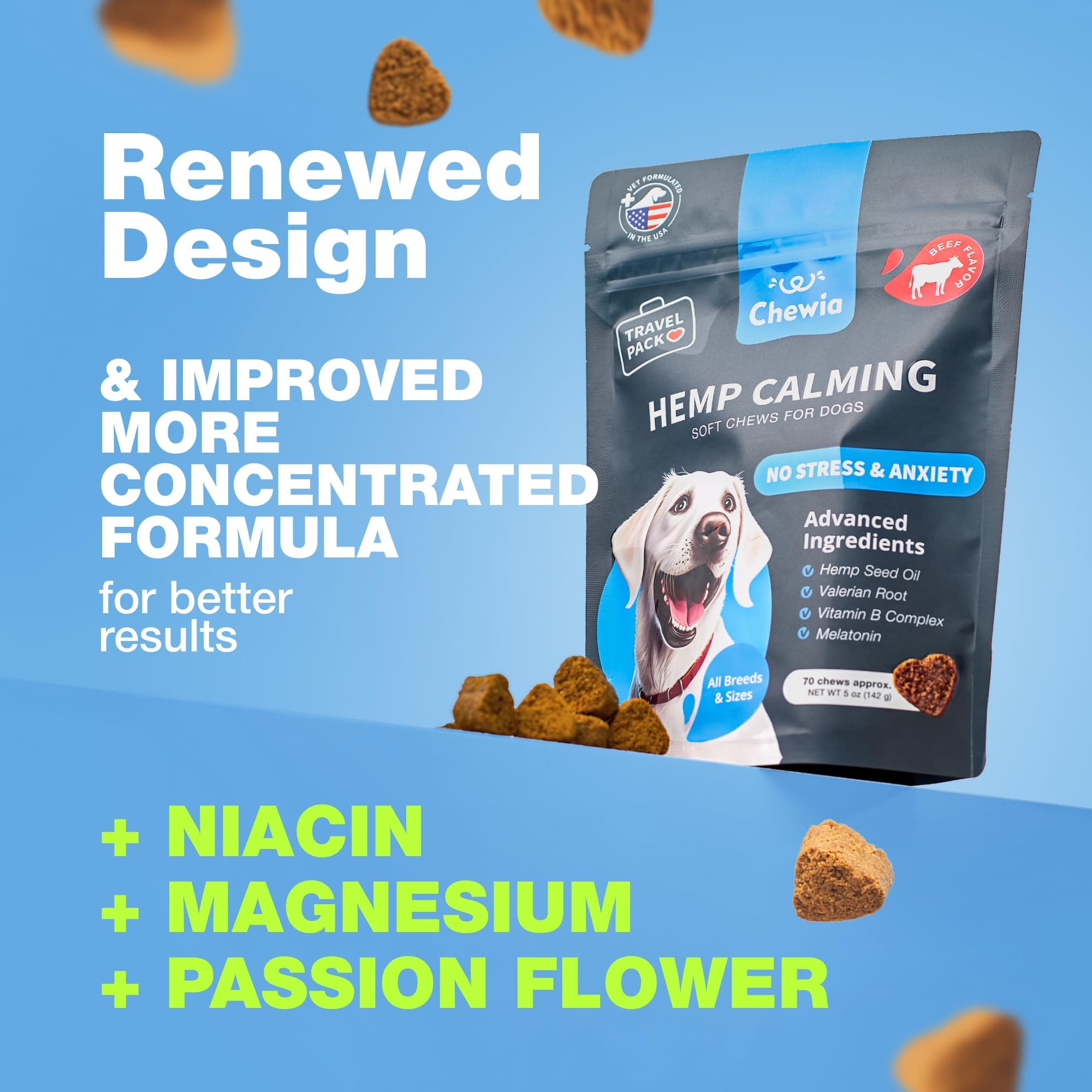 CHEWIA soft-chews close-up texture highlights tasty calming ingredients.