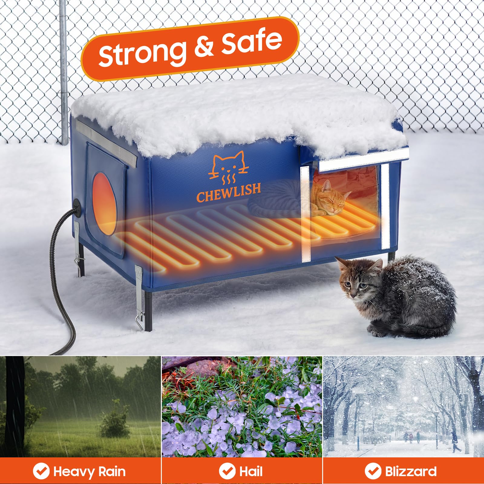 Chewlish outdoor heated cat house magnetic escape door enables quick exits