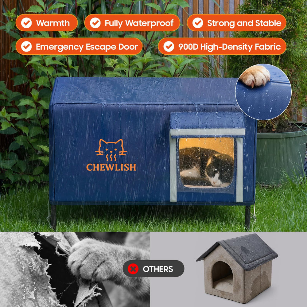 Chewlish outdoor cat house reinforced frame stays sturdy in storms