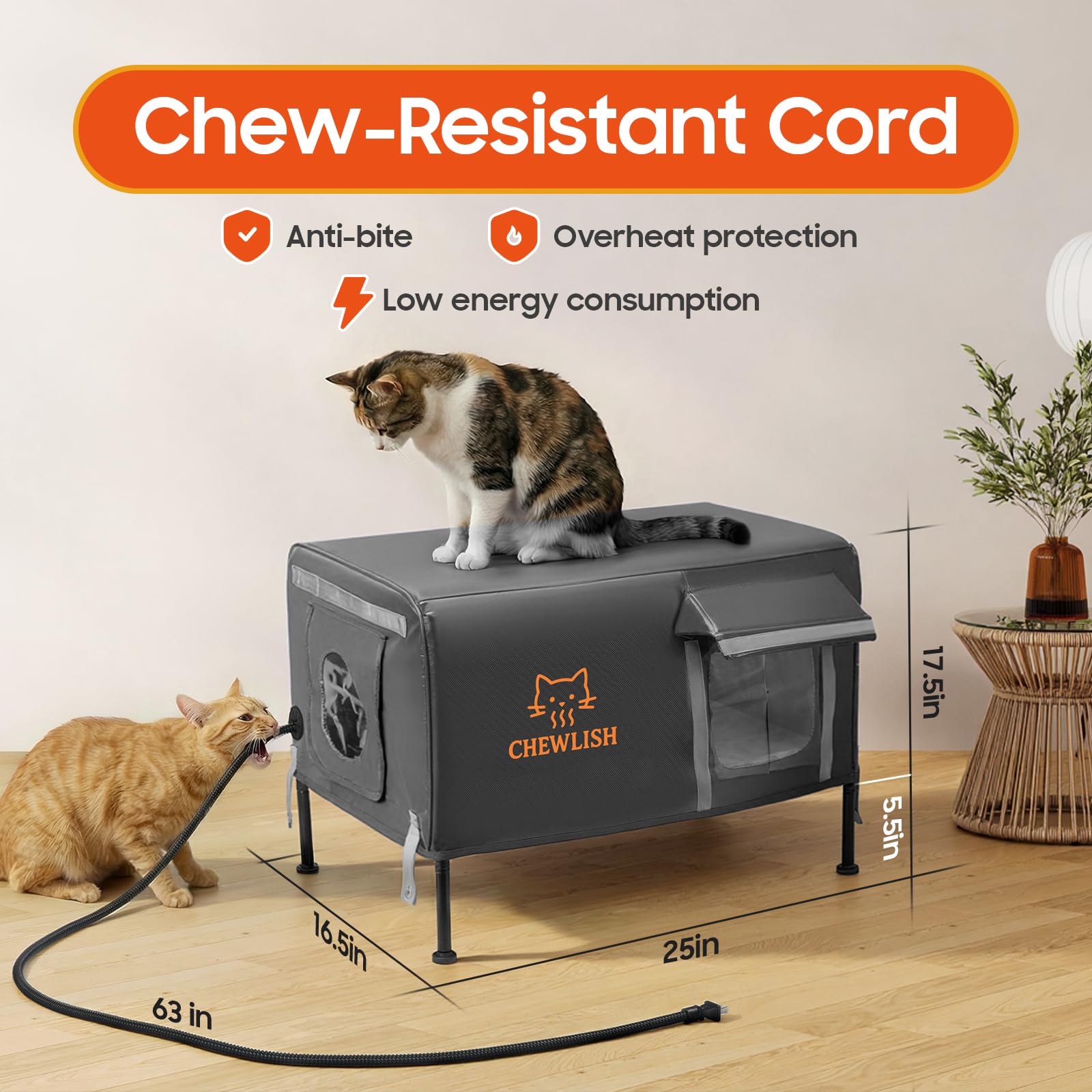 Chewlish outdoor heated cat house dimensions 25inch for reference and setup.
