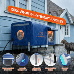 Chewlish outdoor cat house extended eaves protect against rain and wind