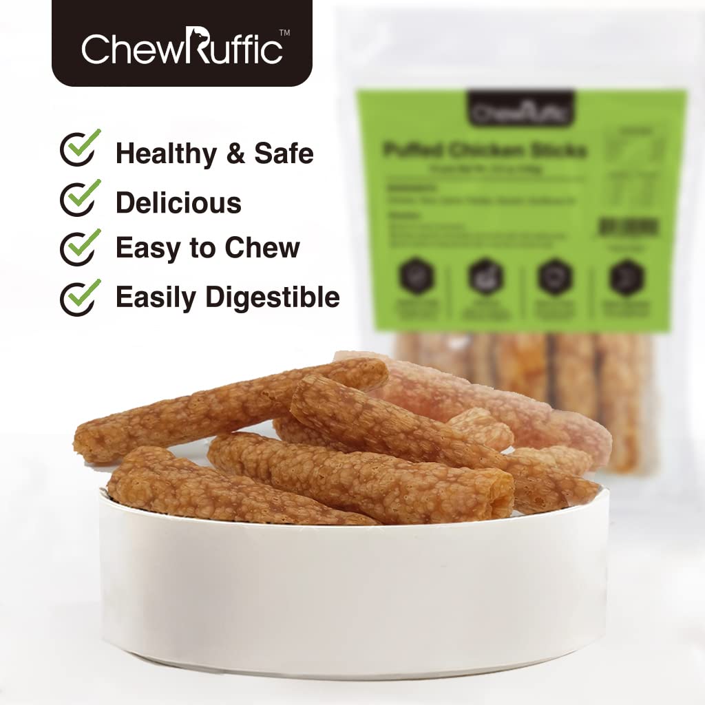 ChewRuffic Chicken Dog Chew Sticks porous structure close-up illustrates chewing-friendly texture