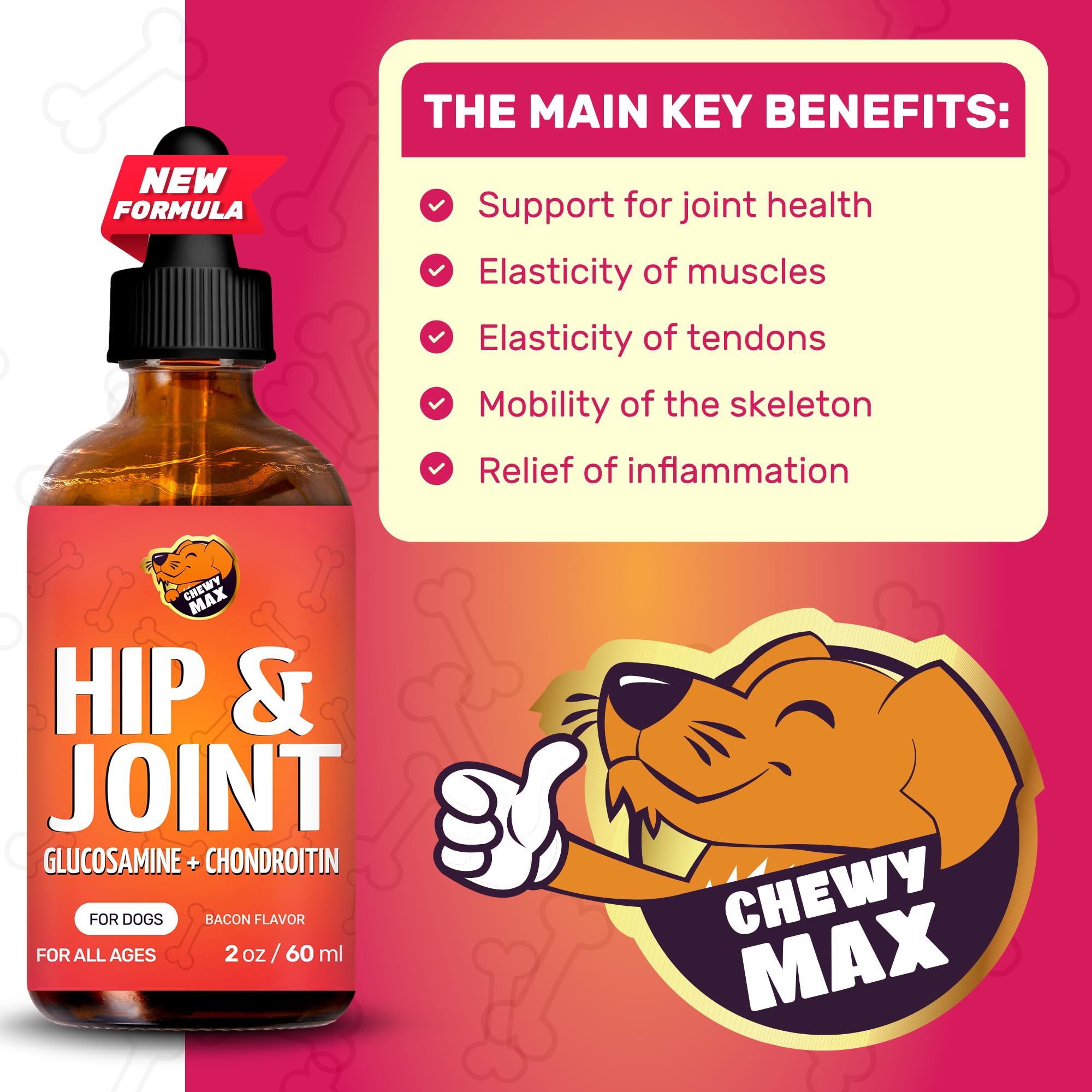 Chewy Max Glucosamine for Dogs hip-joint-support image highlighting mobility benefits.