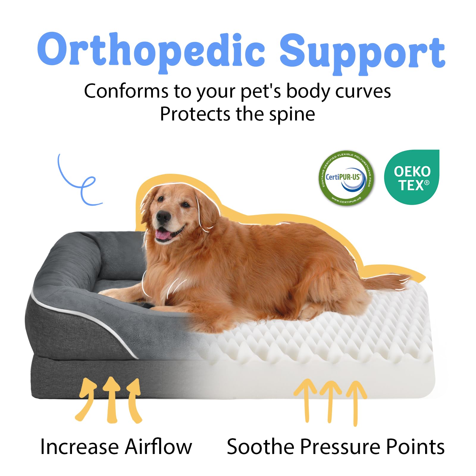 Chez Paw washable orthopedic large dog bed 360-bolster provides head and neck support