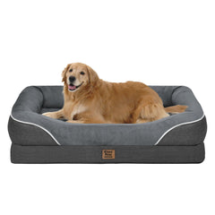 Chez Paw Washable Orthopedic Large Dog Bed with 360° bolster supports comfy lounging and head comfort