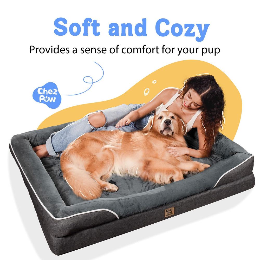 Chez Paw washable orthopedic large dog bed removable cover with dual zippers for easy cleaning