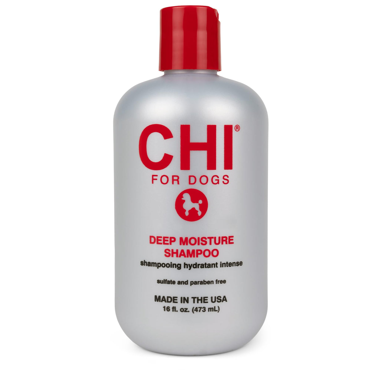CHI For Dogs Deep Moisture Shampoo bottle showing a hydrating cleanse for dry skin