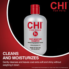 CHI For Dogs Deep Moisture Shampoo rinse showing a shiny coat finish