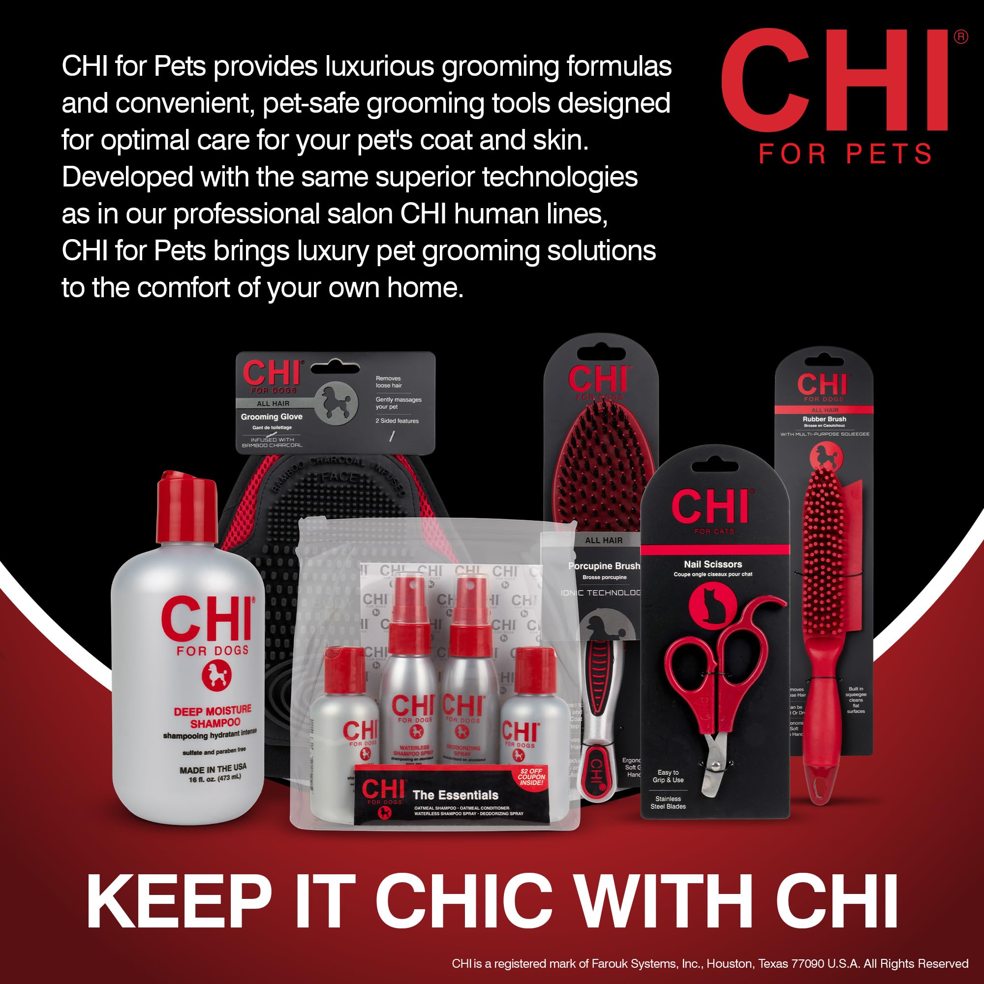 Made in USA CHI for Dogs Oatmeal Conditioner packaging on display