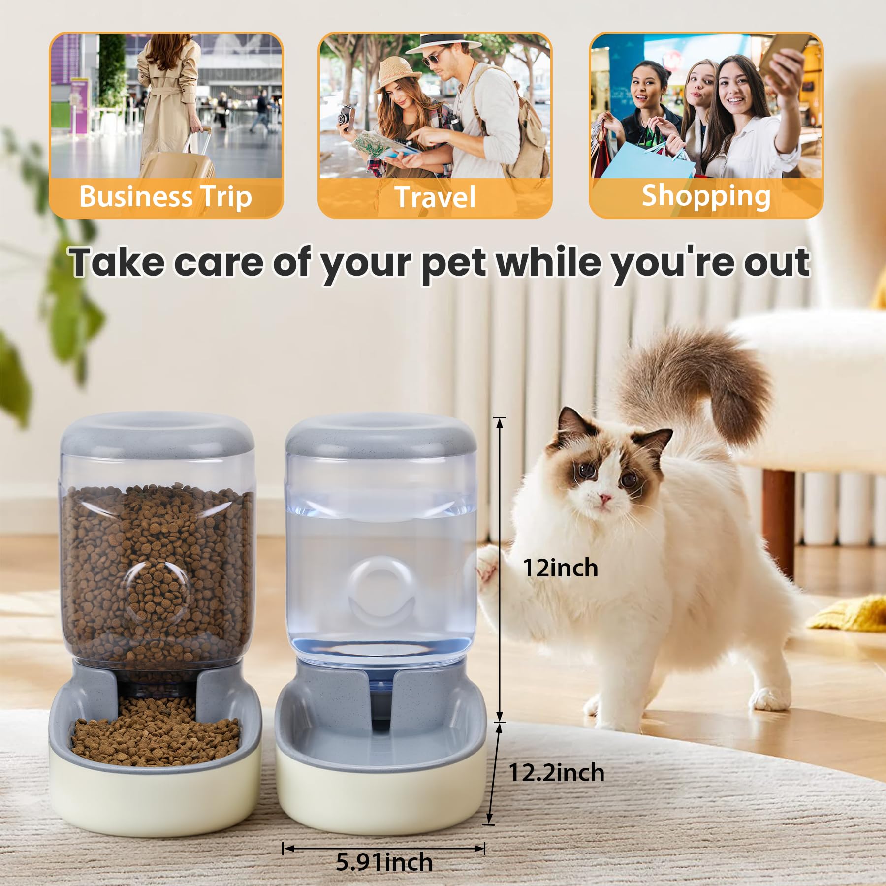 CHIAKBDK self-gravity pet feeder image: electricity-free, flexible placement.