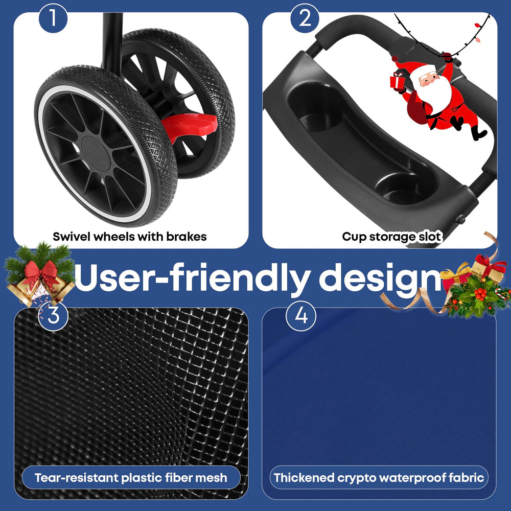 Chihuahua pet stroller navy breathable-mesh focuses on ventilation during sunny walks.