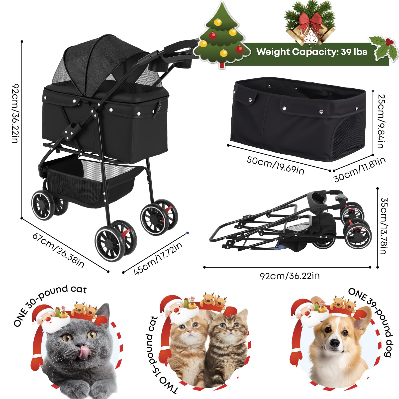 Chihuahua pet stroller top-view shows roomy canopy for ventilation and visibility.