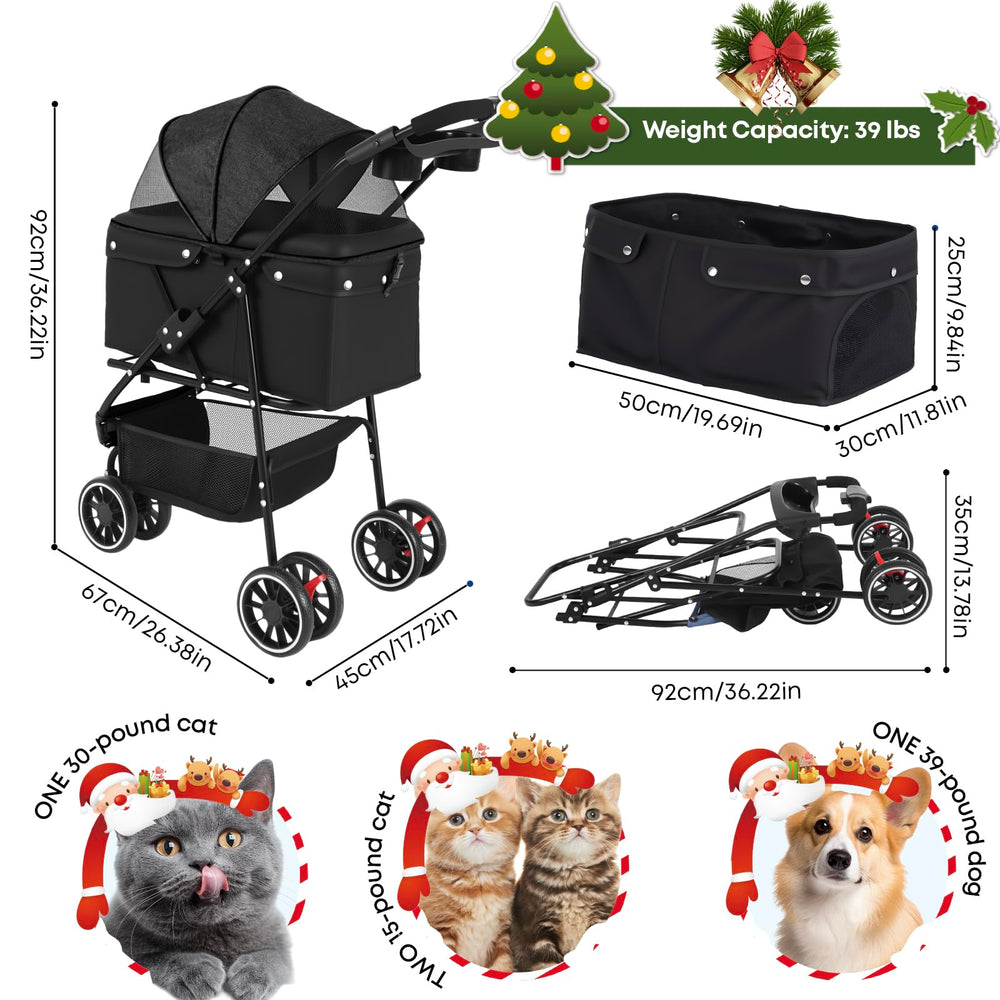 Chihuahua pet stroller top-view shows roomy canopy for ventilation and visibility.