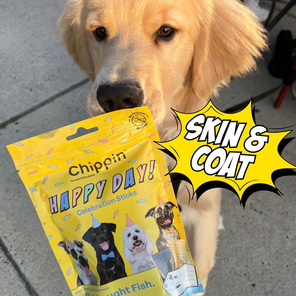 Chippin dog birthday soft treat sustainable packaging, plastic-neutral initiative.