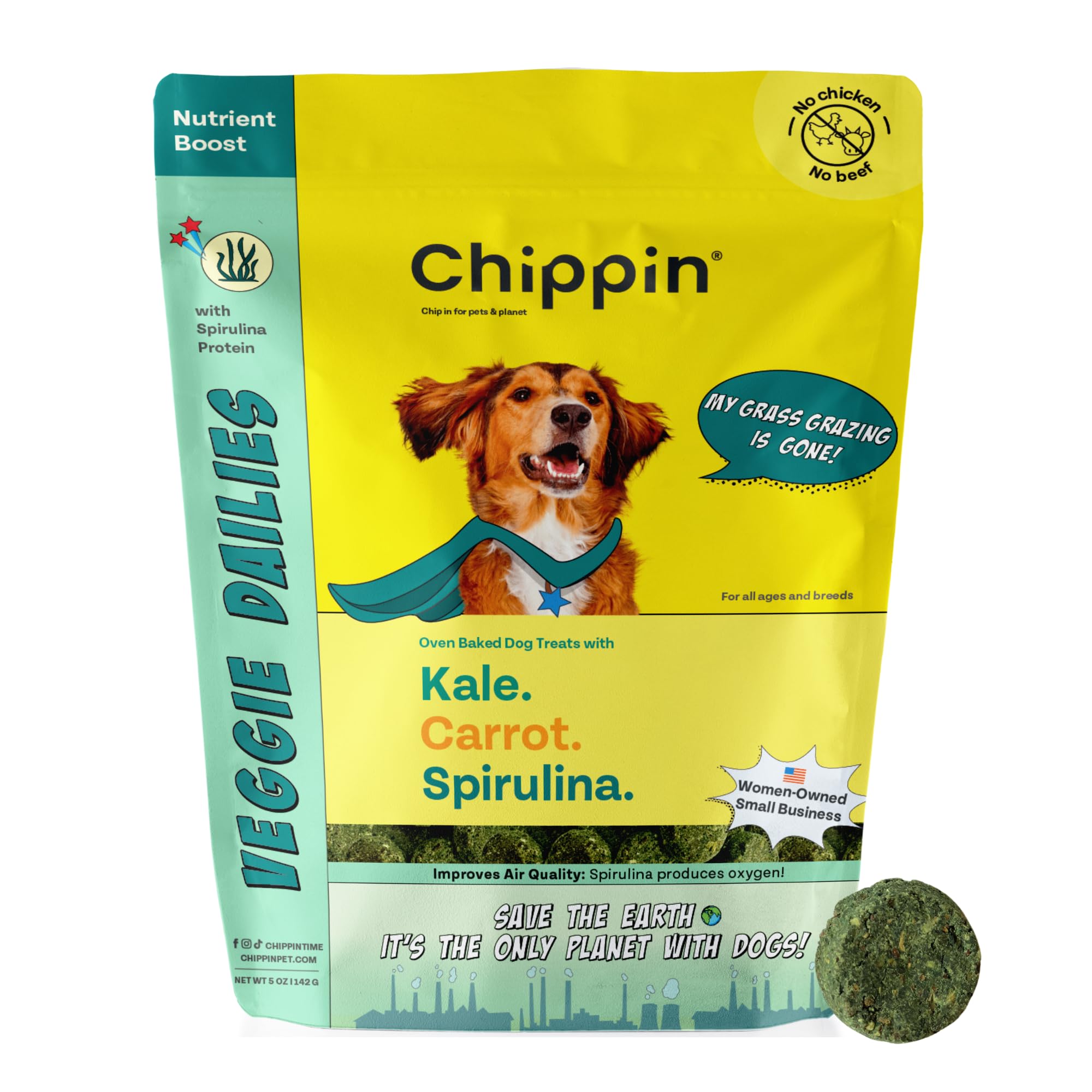 Chippin spirulina biscuit closeup showing crunchy texture and plant-based ingredients for digestion support