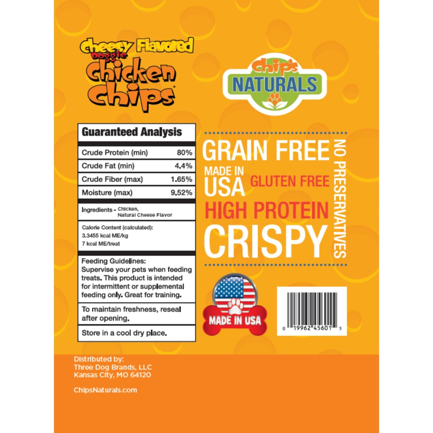 Chip's Naturals Cheesy Doggie Chicken Chips crunchy texture closeup for rewarding training.