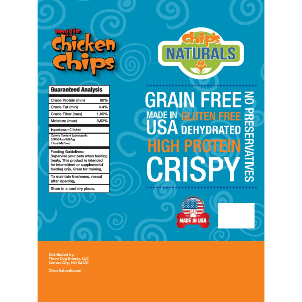 Chip's Naturals Doggie Chicken Chips crisp texture closeup — crunchy, versatile treat for dogs.