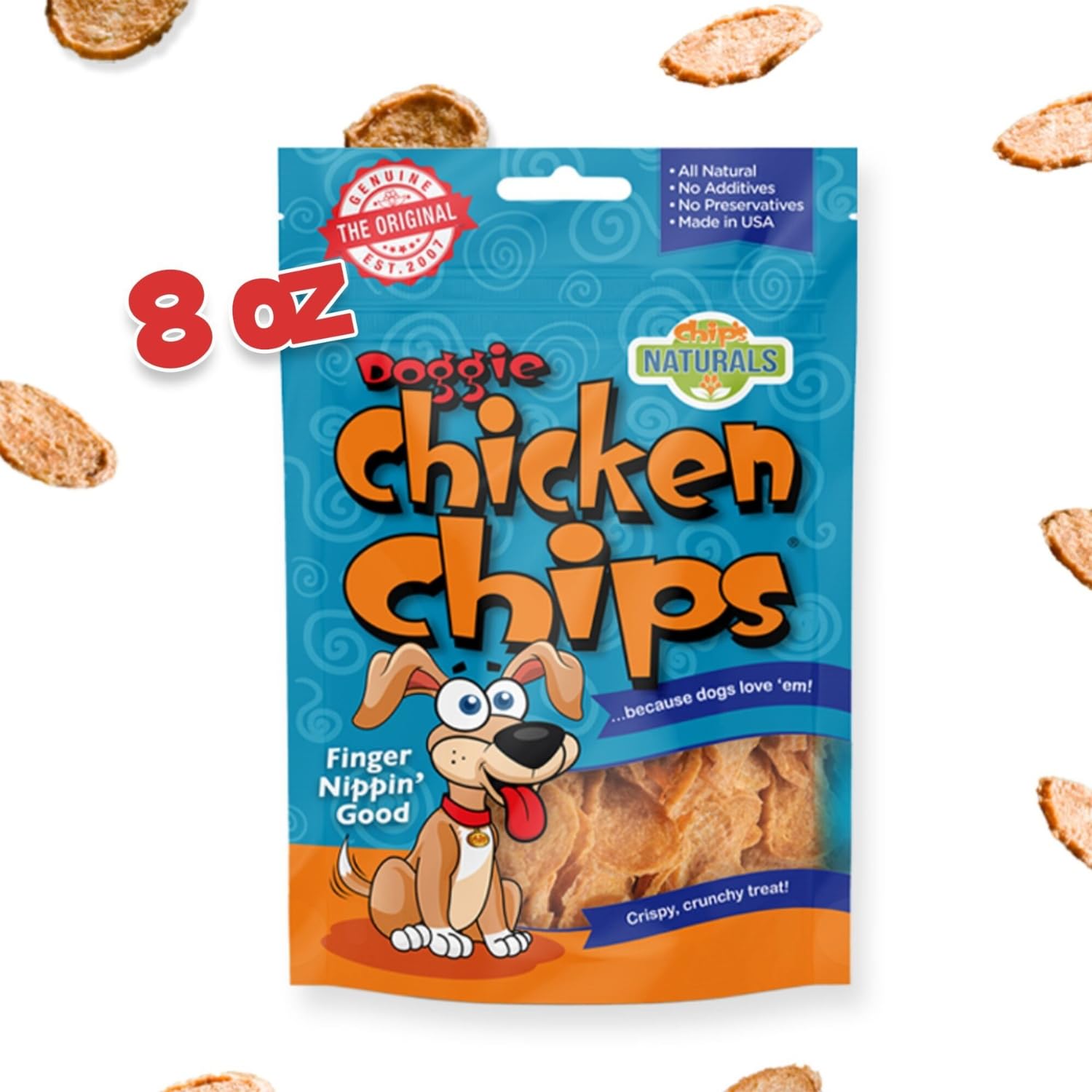 Chip's Naturals Doggie Chicken Chips serving bowl scene for convenient portioning