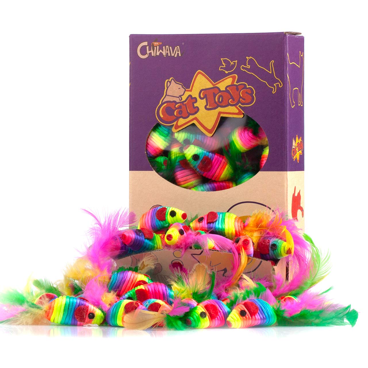 CHIWAVA 24pcs rattle mice feature bold color and engaging rattle sound for play