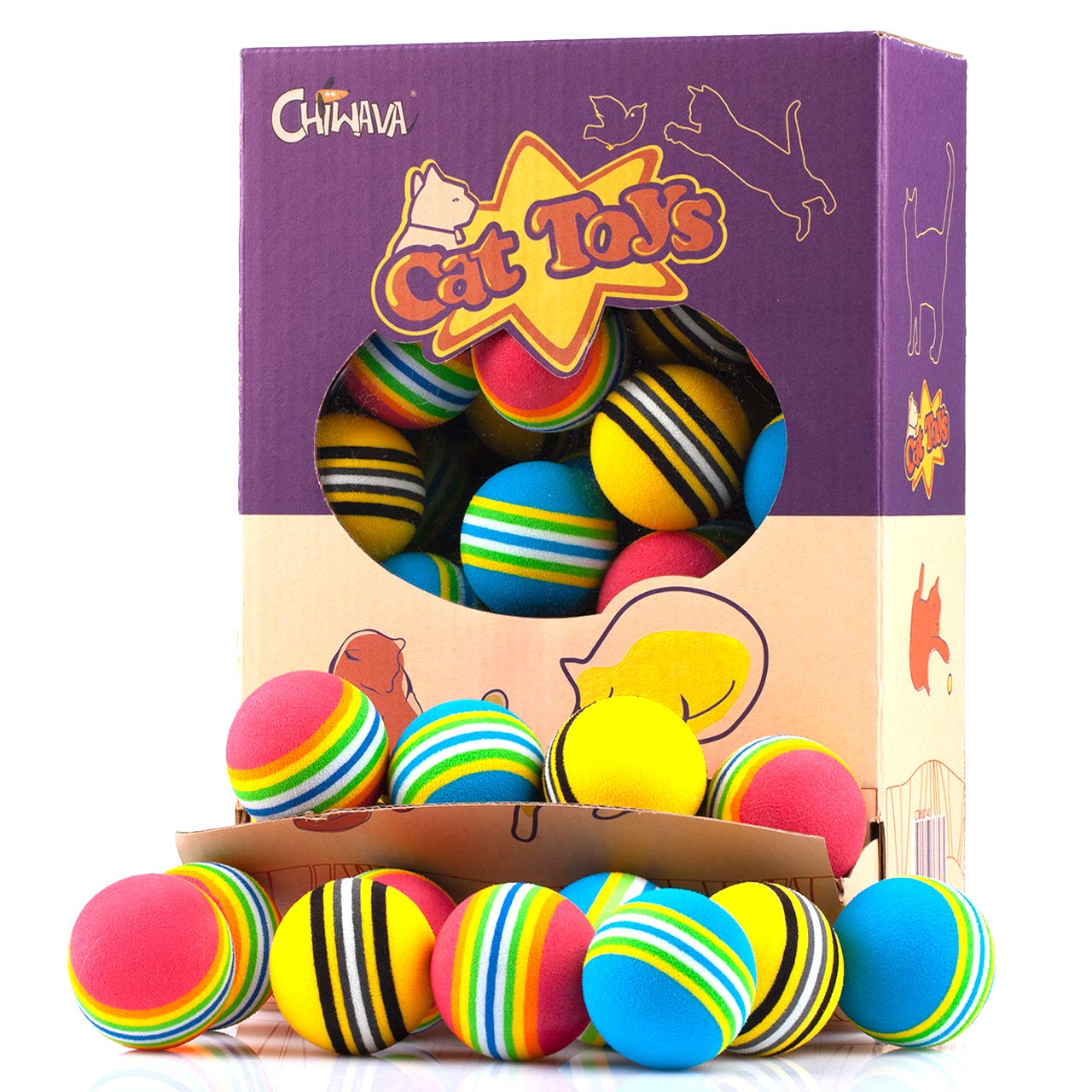 CHIWAVA 45pack foam cat toy ball aids effortless rolling and playful exercise.