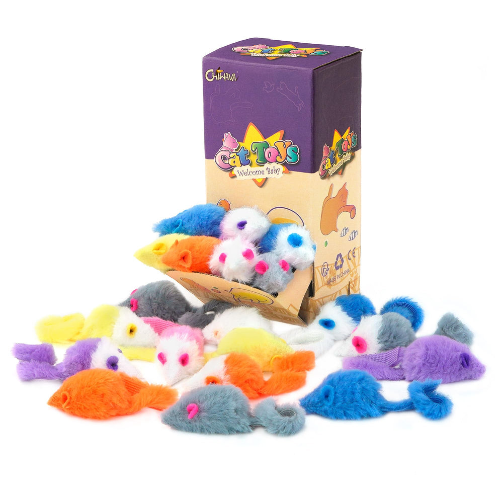 CHIWAVA candy color furry mice inside showing rattles to attract attention during play.