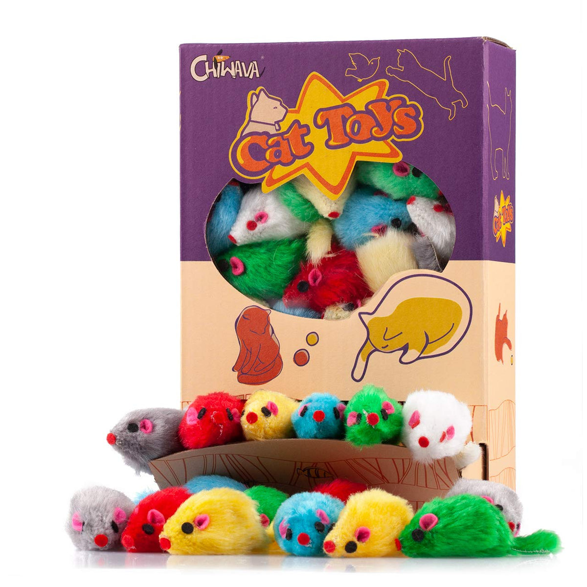 CHIWAVA furry mice rattle toy showing textured fur for batting and carrying