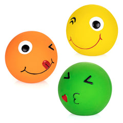 CHIWAVA latex squeaky ball with smiley face for playful fetch sessions.
