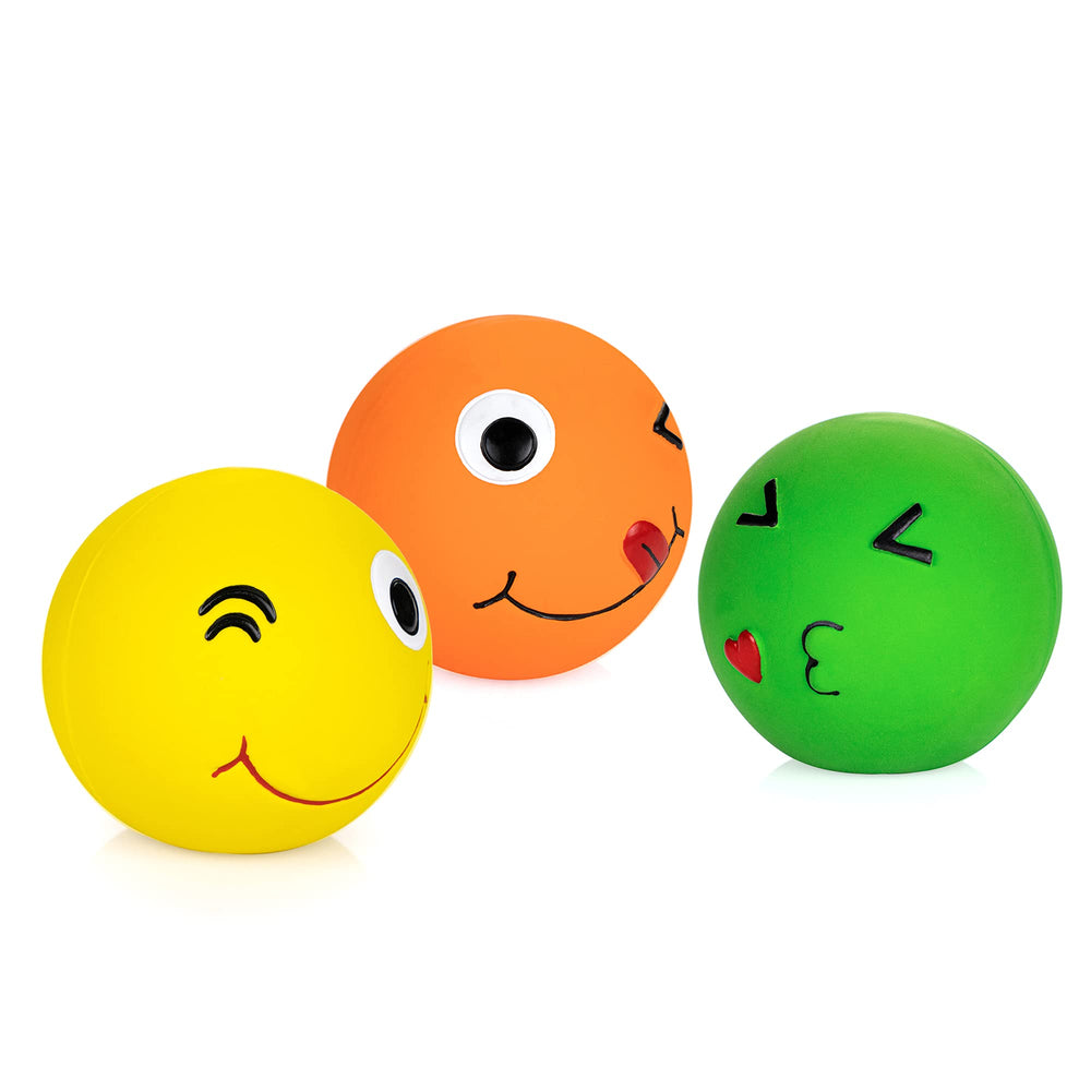 CHIWAVA latex squeaky ball features a cheerful expression for interactive chewing.