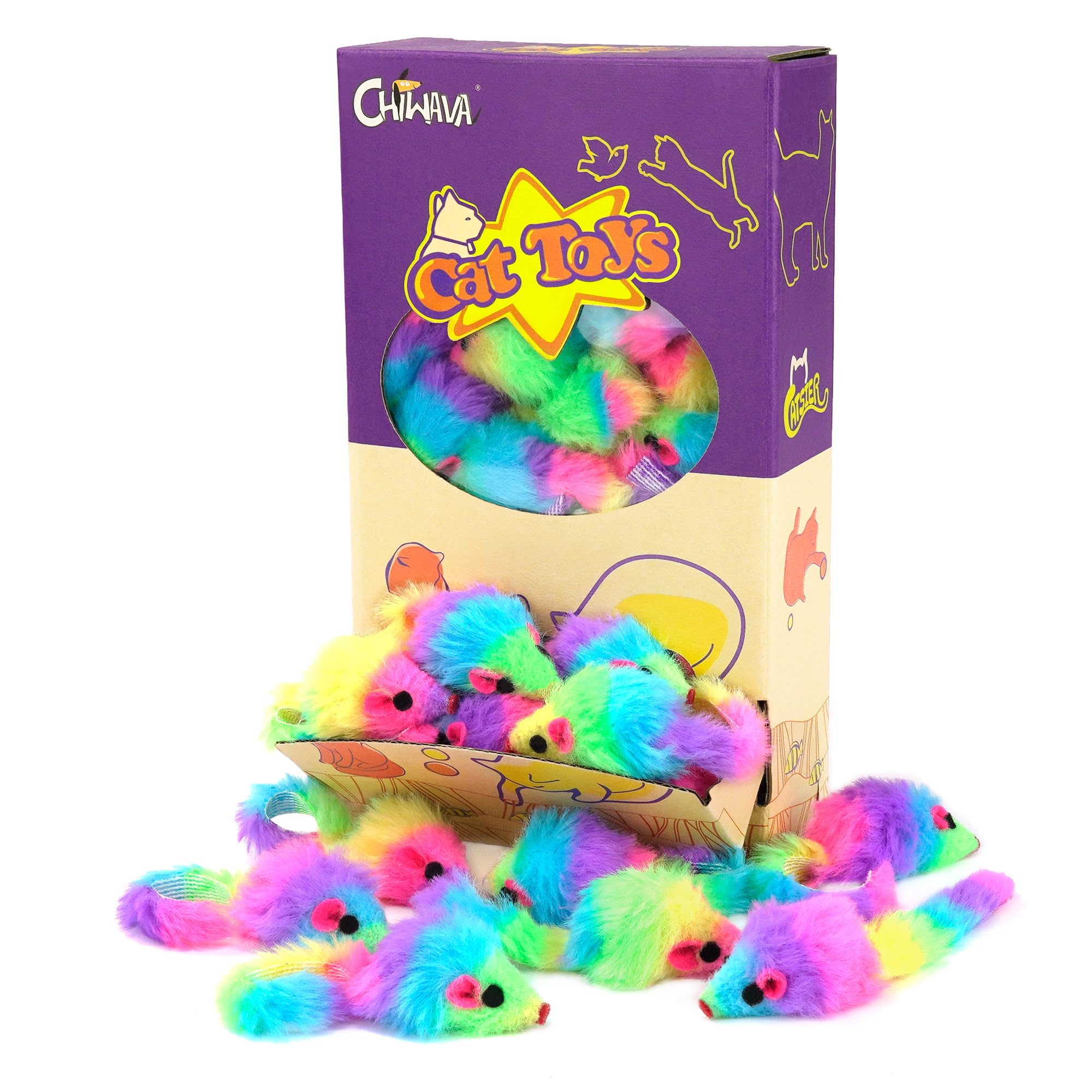 CHIWAVA rainbow-mice with soft furry outer for easy grip and playful swats.