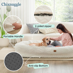 ChiXnuggle human dog bed ivory wrap-edge close-up illustrates head-to-neck support.