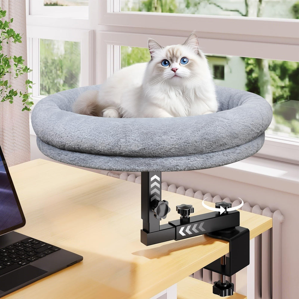 Chloraeon cat desk bed 360-rotation view, adaptable lounging for desk setups.
