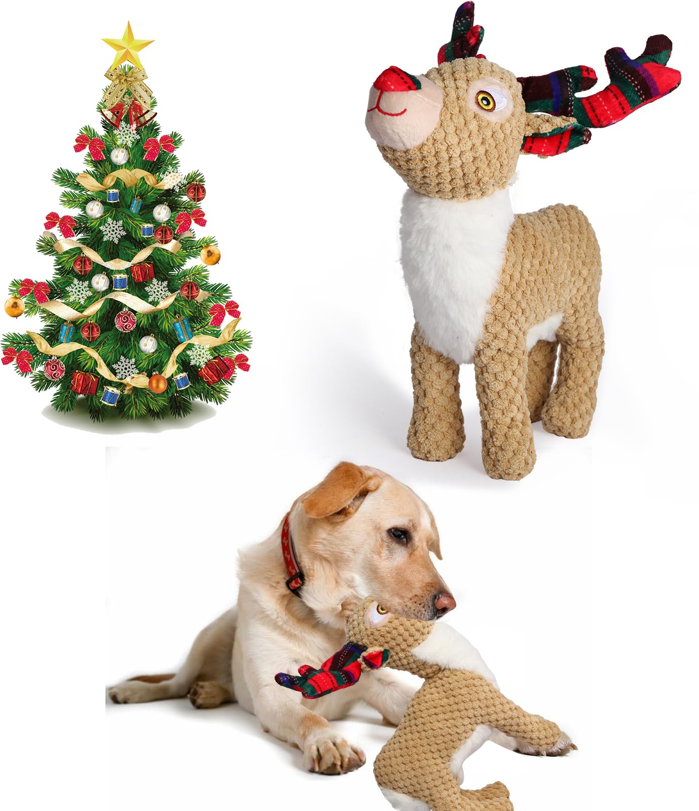 Chngeary Christmas dog toy closeup highlights soft fabric and squeaker for engagement.