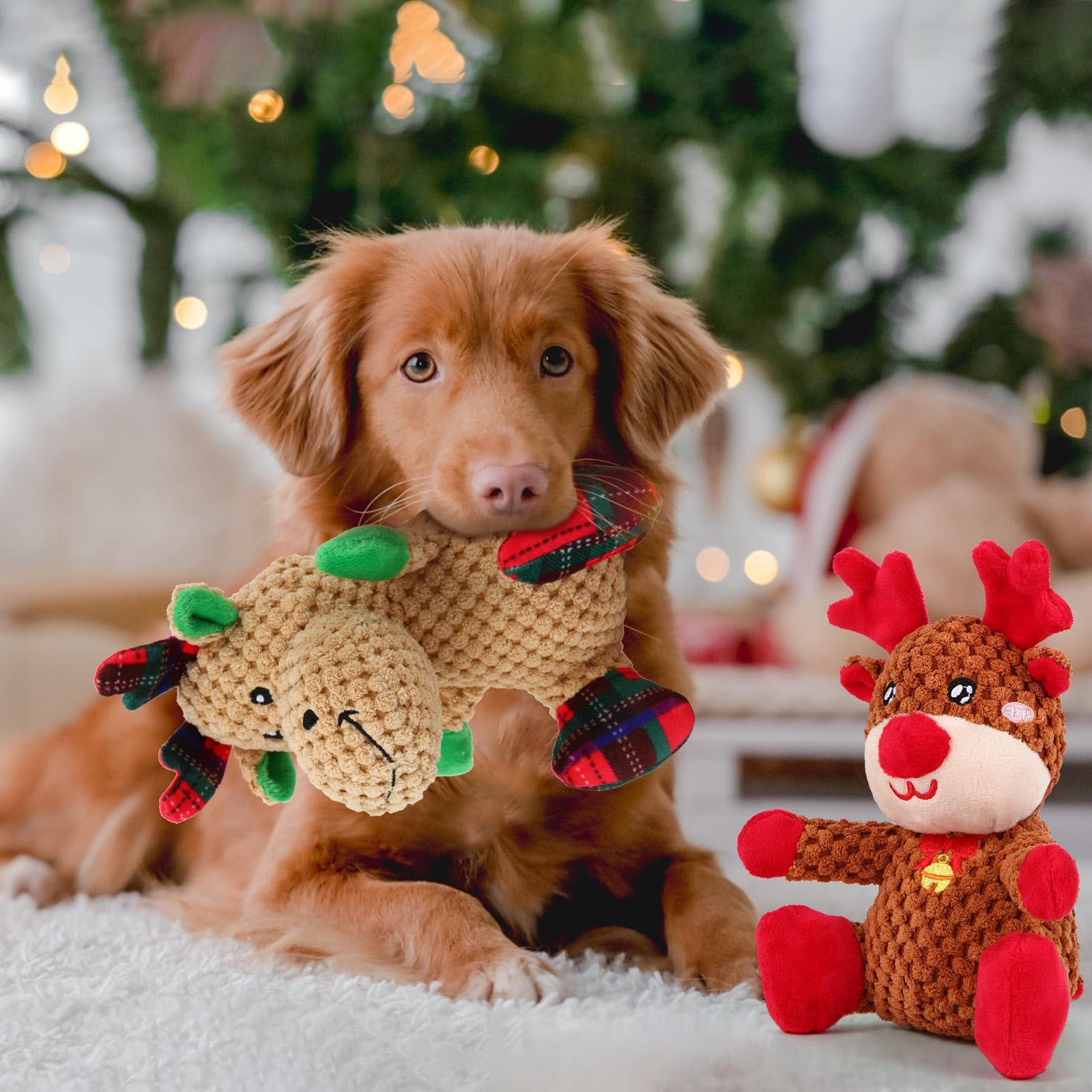chngeary christmas elk plush toy in dark color for medium dogs with durable play.