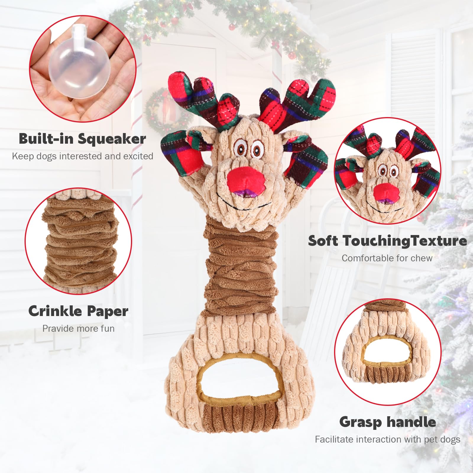 Chngeary Christmas elk toy plush texture provides soft, engaging chewing sessions.