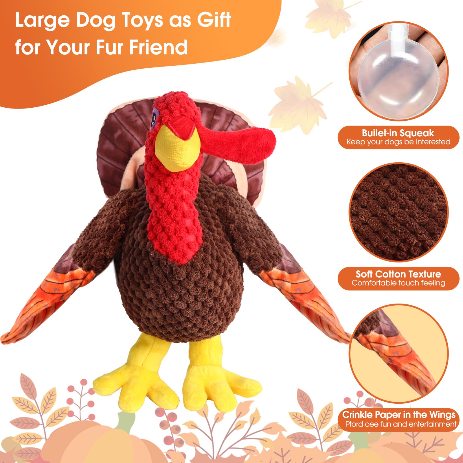 Chngeary durable turkey dog toy close-up showing bite-resistant stitching for lasting use.