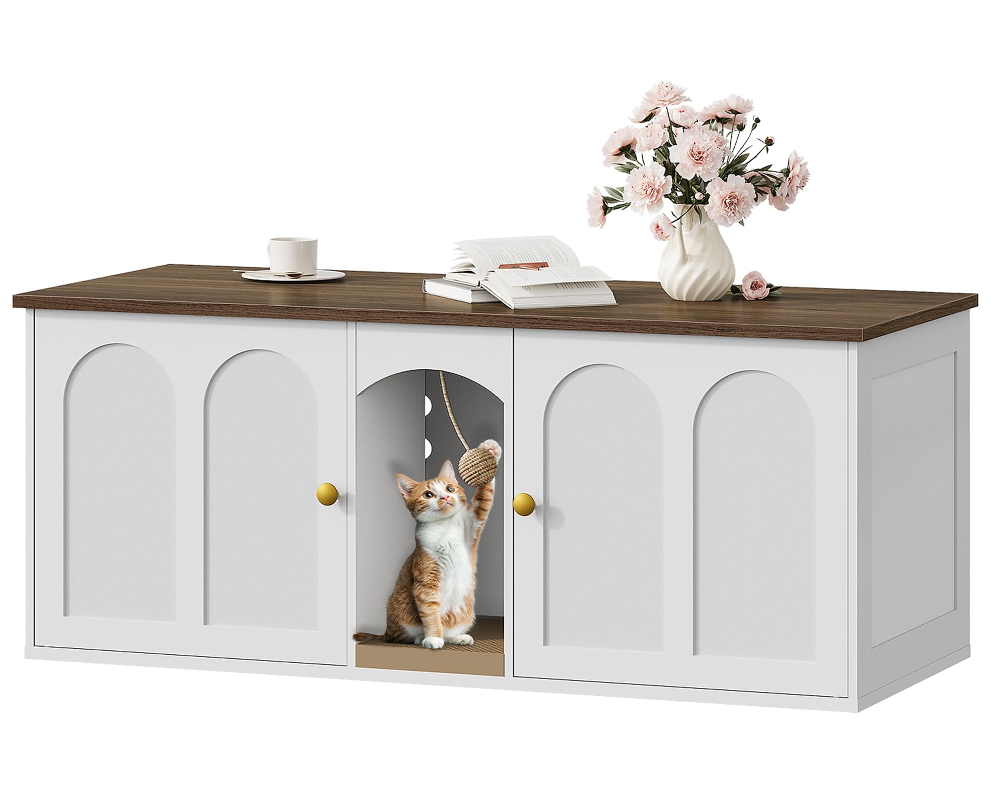 CHOEZON 47.2'' double cat litter enclosure front view, stylish concealment for tidy spaces