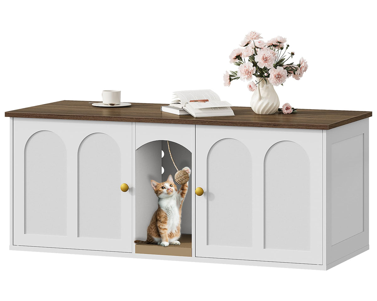 CHOEZON 47.2'' double cat litter enclosure front view, stylish concealment for tidy spaces