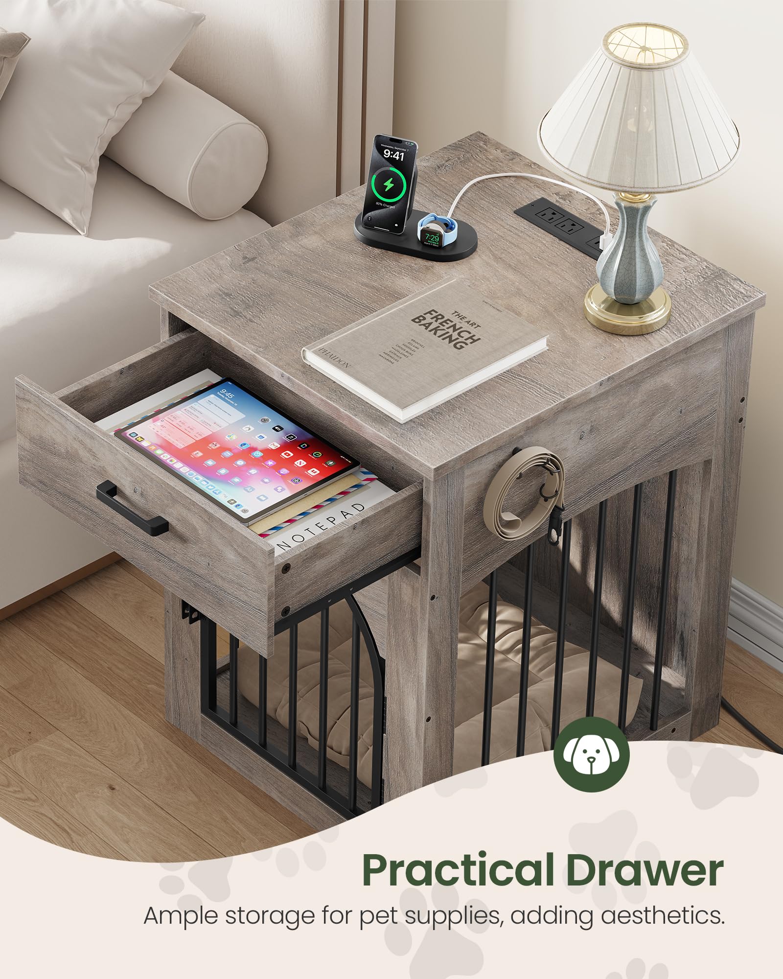 CHOEZON dog crate charging station enables convenient charging for devices during playtime.