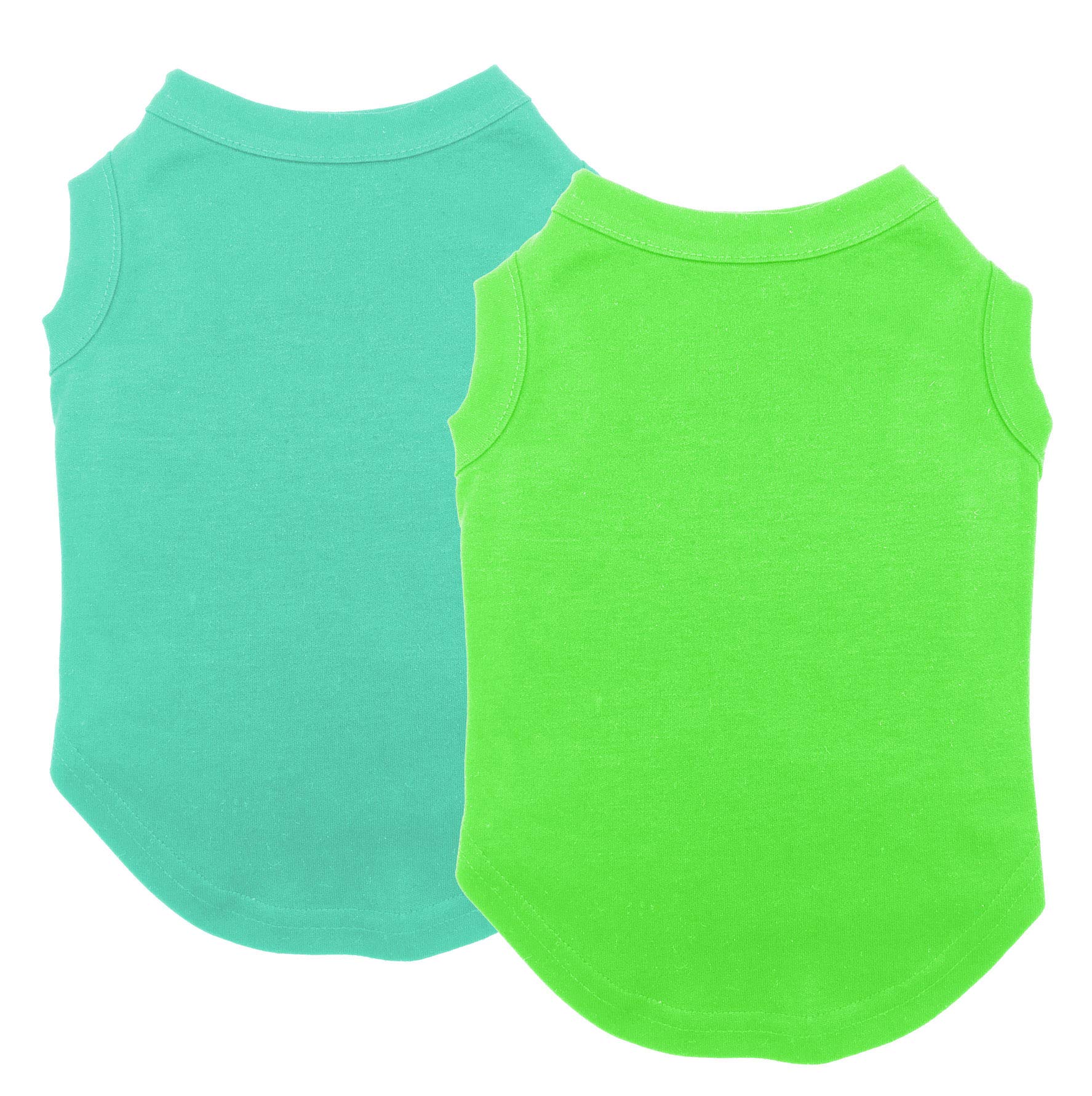 Chol&Vivi two-pack dog t-shirts front view in light blue and green for everyday comfort
